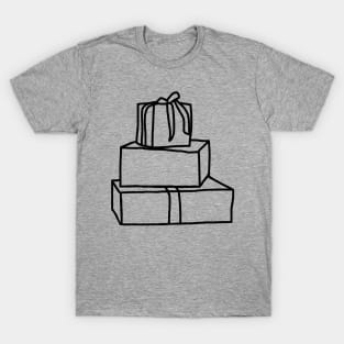 Pile of Three Christmas Gift Boxes Minimal Line Drawing T-Shirt